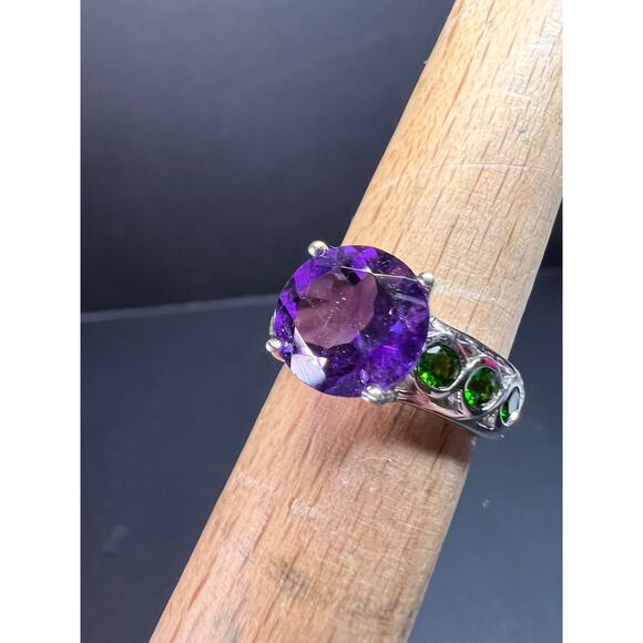 Vintage amethyst and chrome diopside ring in sterling silver size 7 - Picture 1 of 16